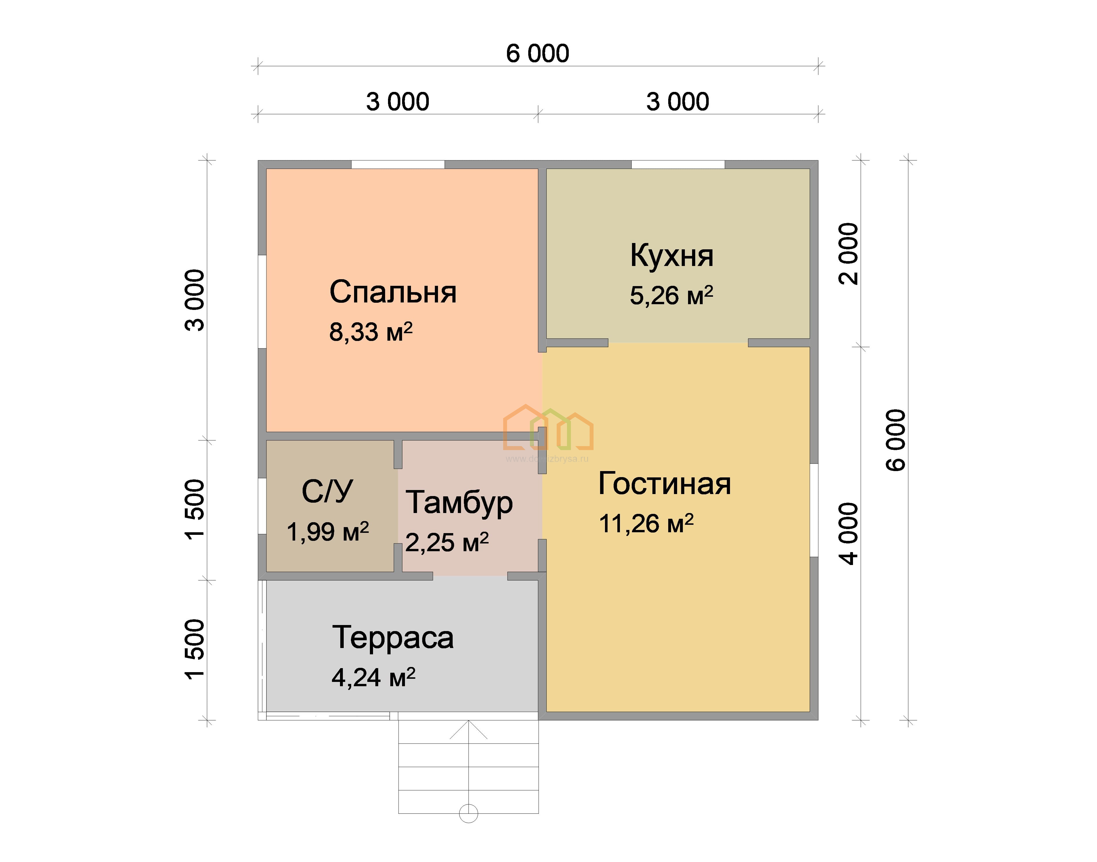 Каркасный дом без внутренней отделки 6х6 с мансардой - цена 724500 руб в  Осташкове. Площадь: 63 м² с террасой